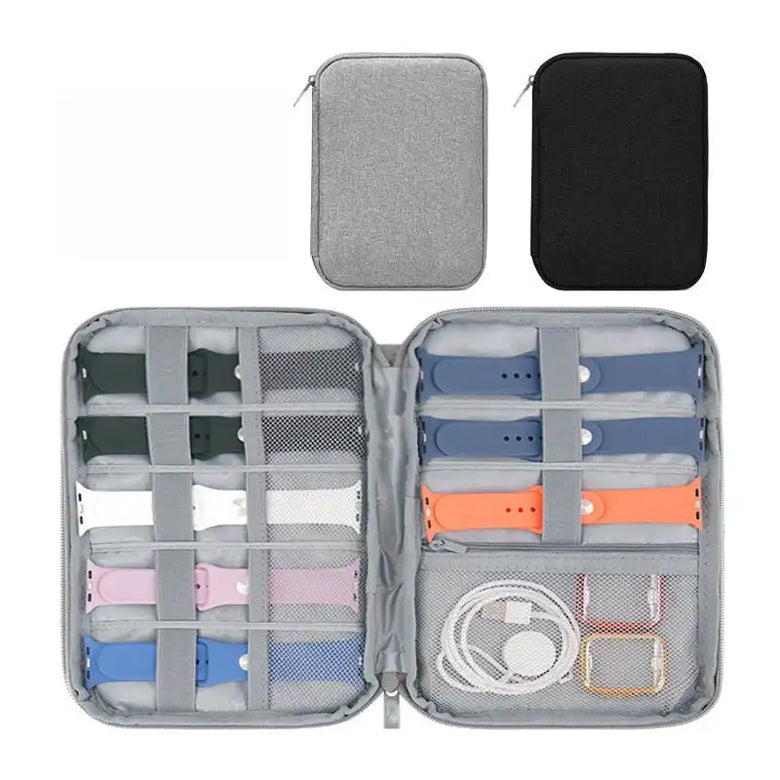 three organizers gray and black for straps and accessories bands charger wire