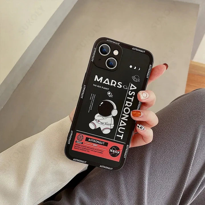 Astronaut on Mars iPhone case black in hand