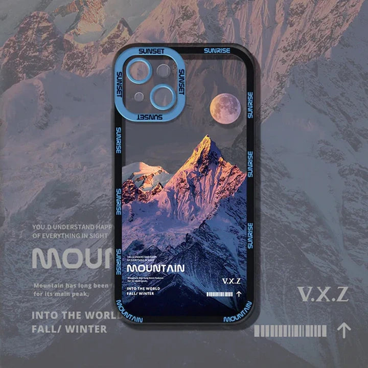 Snow covered mountains iPhone case blue mountain background v.x.z