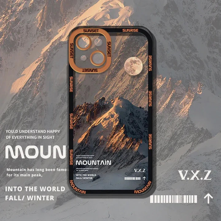 Snow covered mountains iPhone case brown mountain background v.x.z
