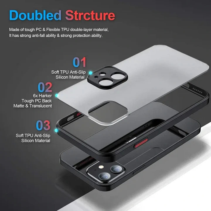 Shockproof iPhone case black with red button design doubled structur