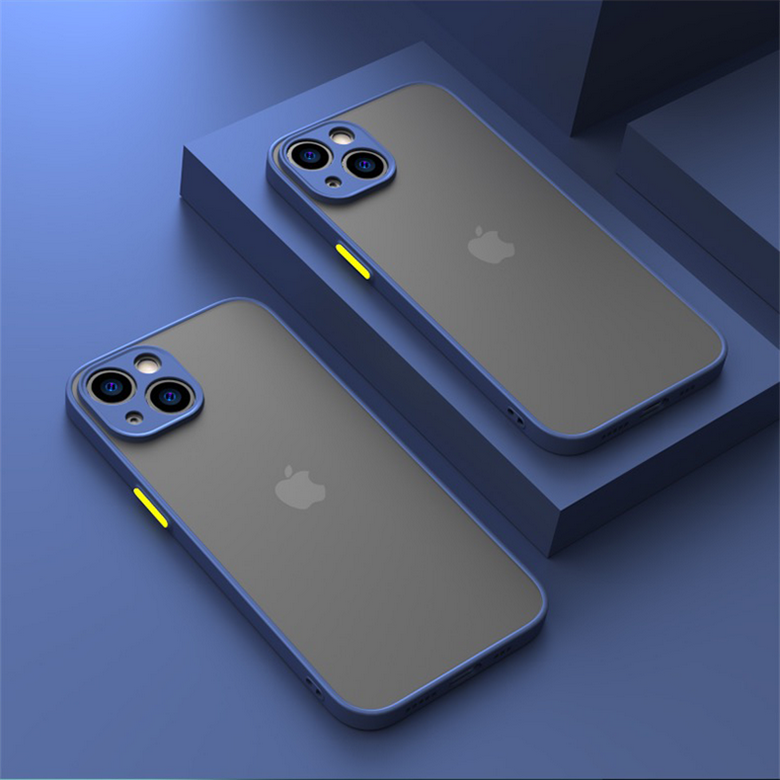 Shockproof iPhone case blue with yellow button 