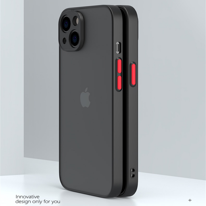 Shockproof iPhone case black with red button  two cases back front