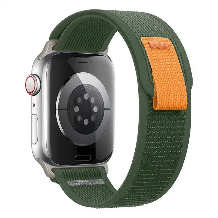 Nylon Trail Loop band for Apple Watch dark green and orange back