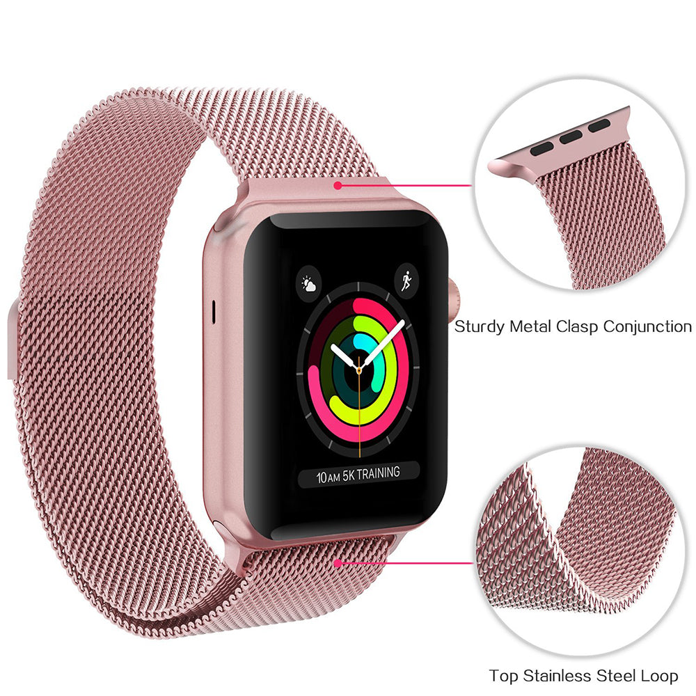 Stainless steel Milanese Loop band for Apple Watch pink