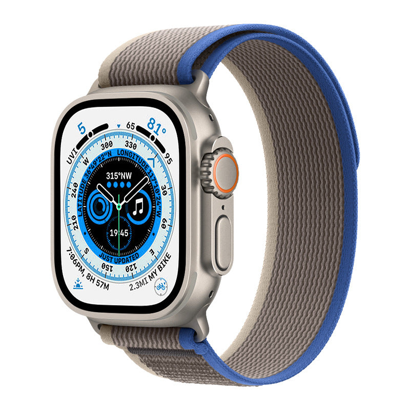 Nylon Trail Loop band for Apple Watch dark gray light gray and blue front