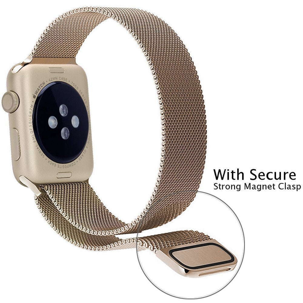 Stainless steel Milanese Loop band for Apple Watch golden magnet with secure