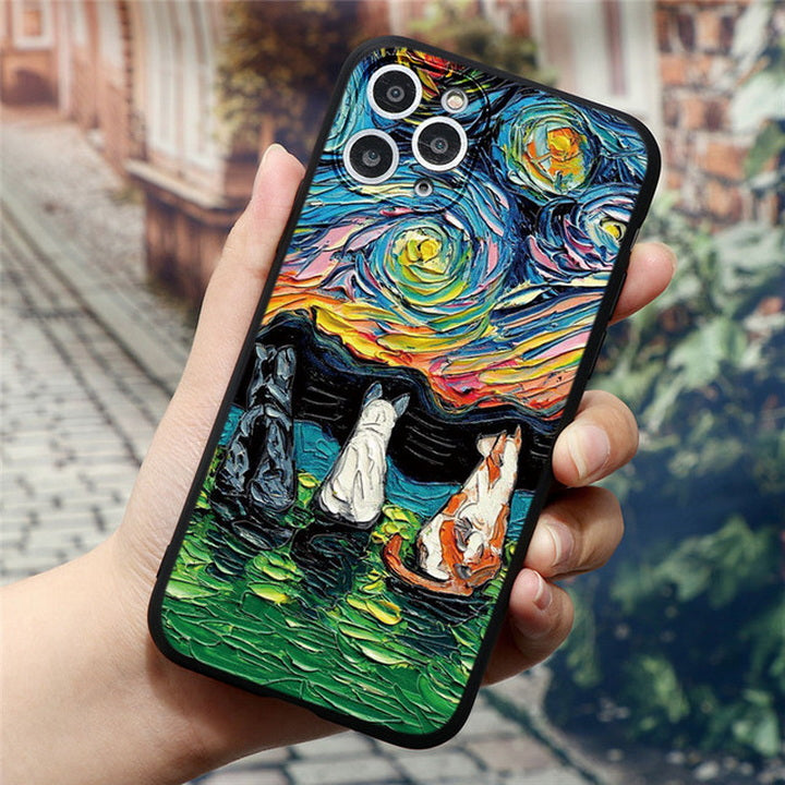 Oil painting iPhone case three cats in hand 