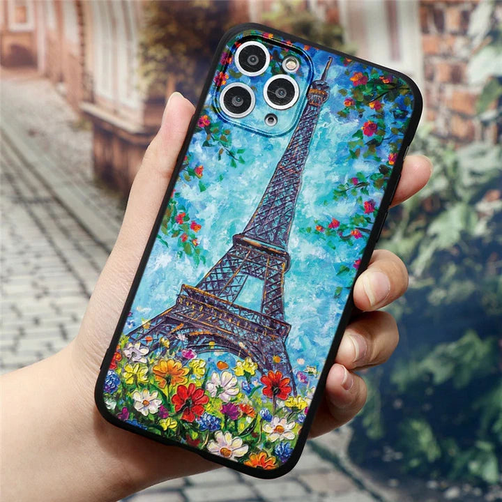 Oil painting iPhone case Eiffel Tower in hand 