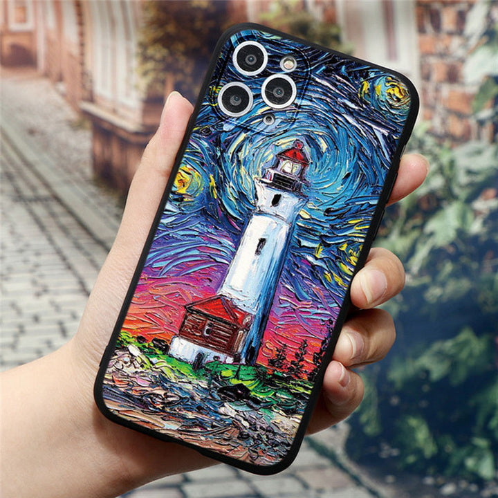 Oil painting iPhone case lighthouse in hand 