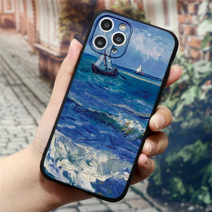 Oil painting iPhone case sea ship in hand 