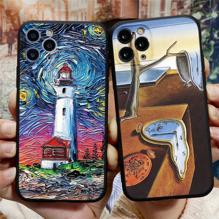Oil painting iPhone case clocks lighthouse in hands