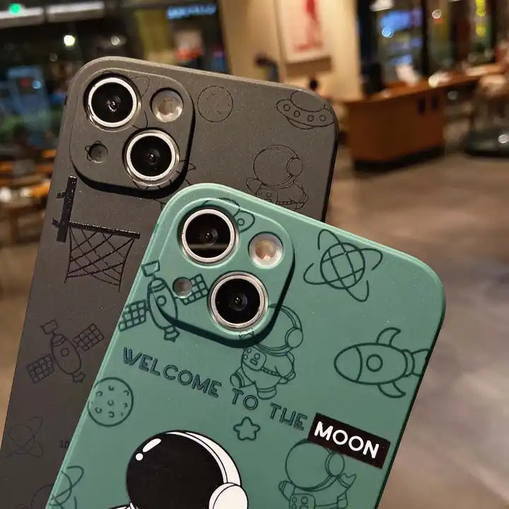 Astronaut on the Moon iPhone two case black green basketball moon in hand camera welcome to the space travel into space