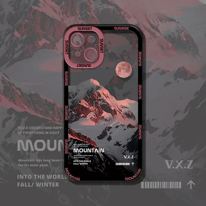 Snow covered mountains iPhone case pink mountain background v.x.z