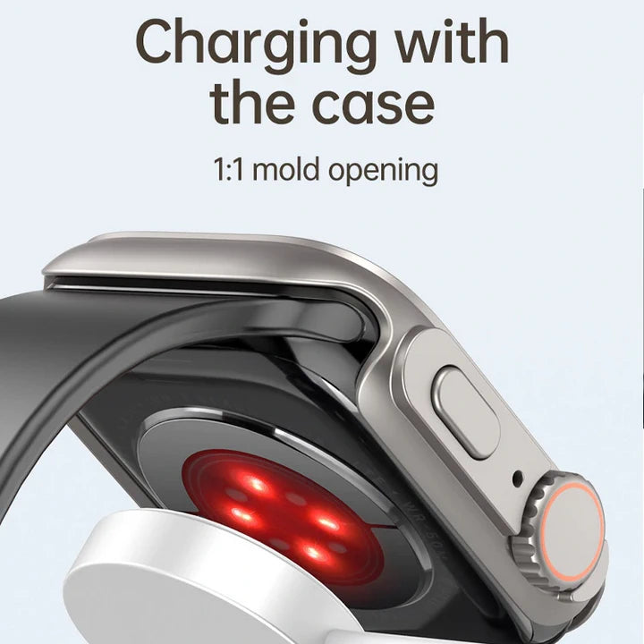 Screen protector in the style of Apple Watch Ultra charging with case