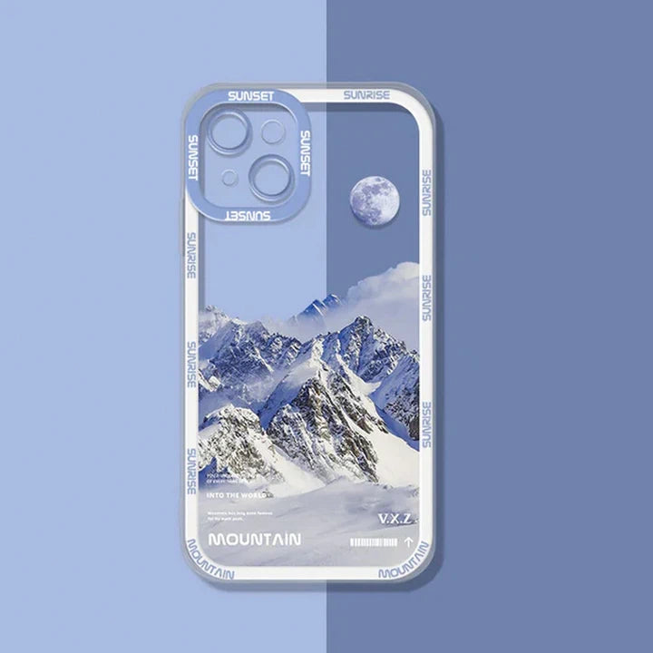 Snow covered mountains iPhone case white mountain background